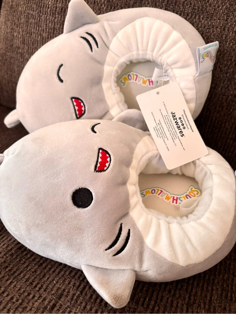 Squishmallows Gray Shark Plush Kids Slippers